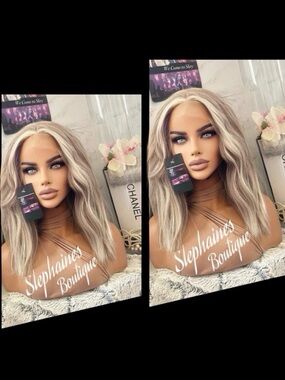 Human Hair Blended Lace Front Wig Relativity Blonde Balayage Wavy Mid-Length Wig